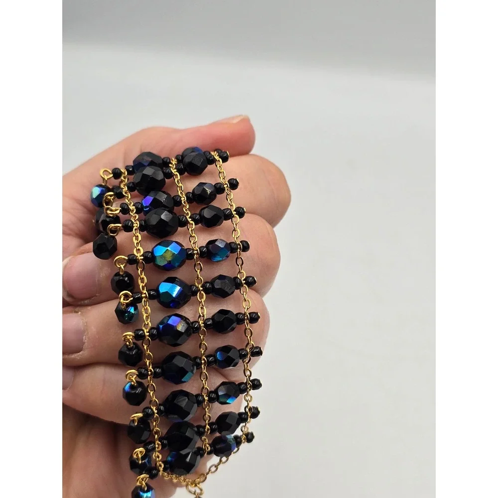 Joan Rivers Beaded Bib Bracelet Women Black AB Gold Excellent Statement Fringe